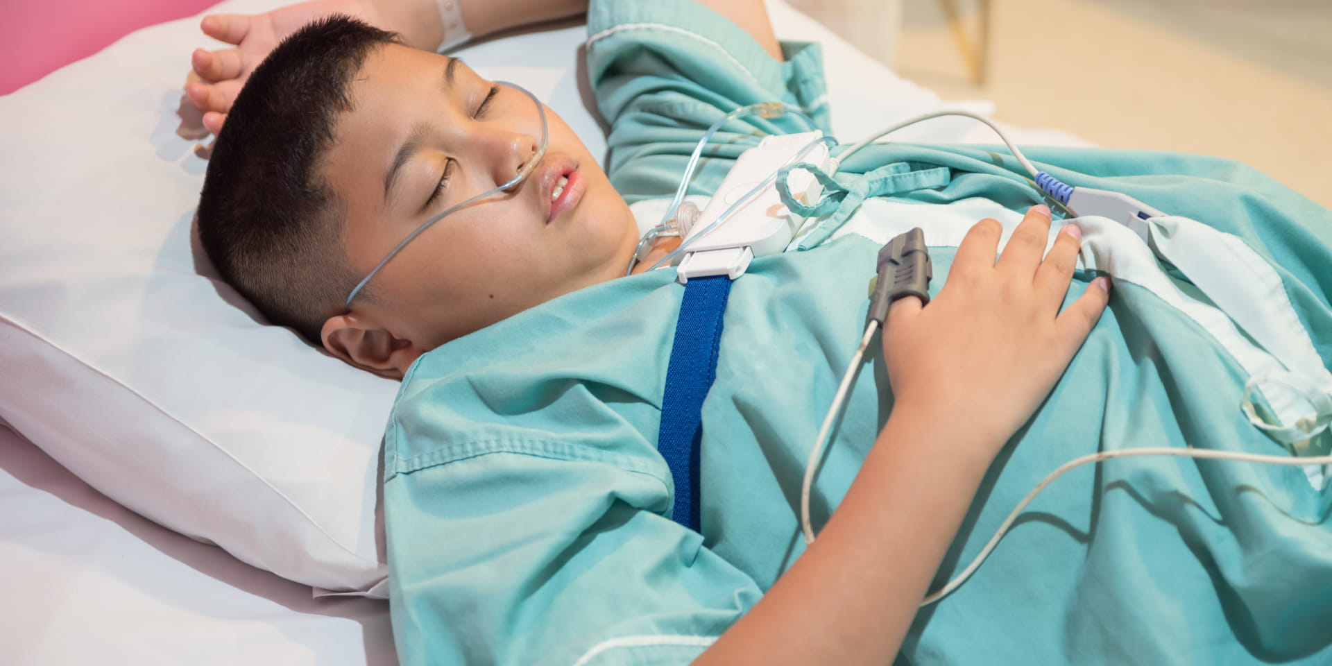 A boy who is having a sleep study.