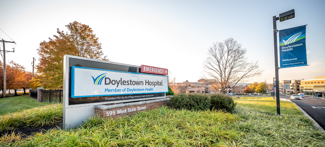 The sign at the entrance of Doylestown Health