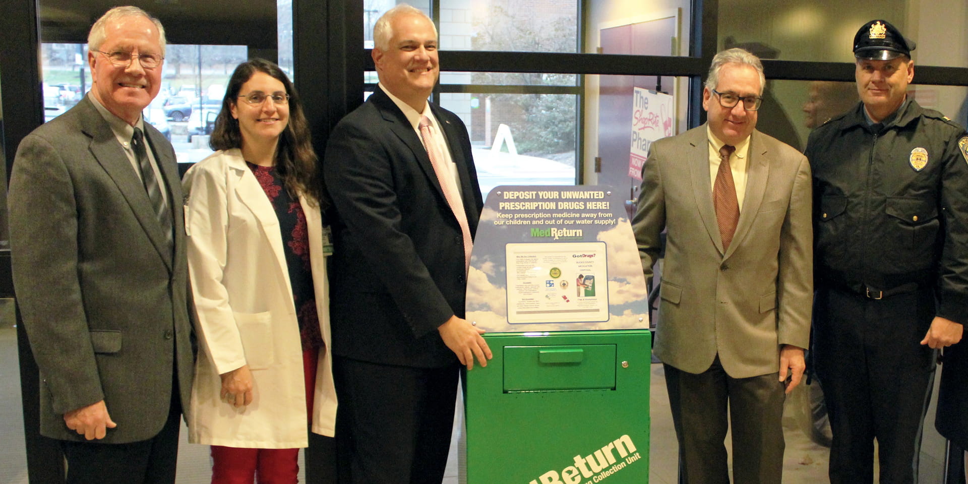 Christine Roussel, Matthew Weintraub and Scott Levy with MedReturn Box | Doylestown Health