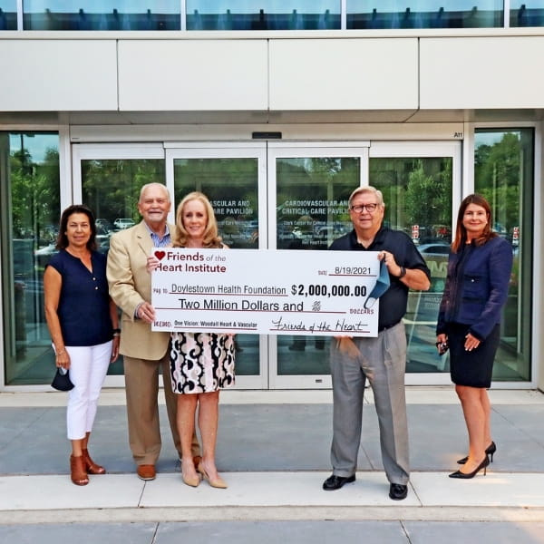 Recipients of a donation check outside the Heart and Vascular Center | Doylestown Health